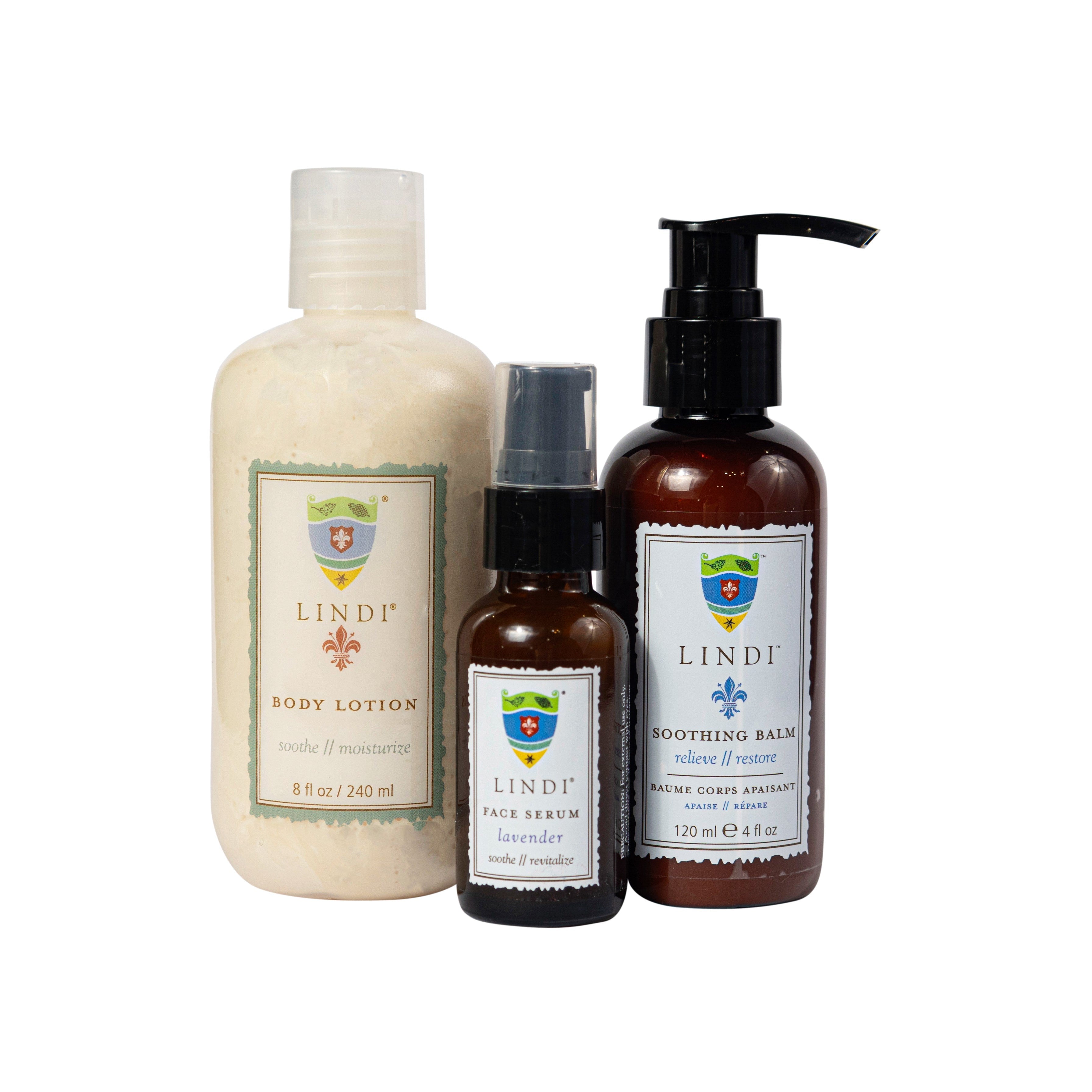 Essential Chemo Skincare Collection: Body Lotion + Face Serum + Soothing Balm