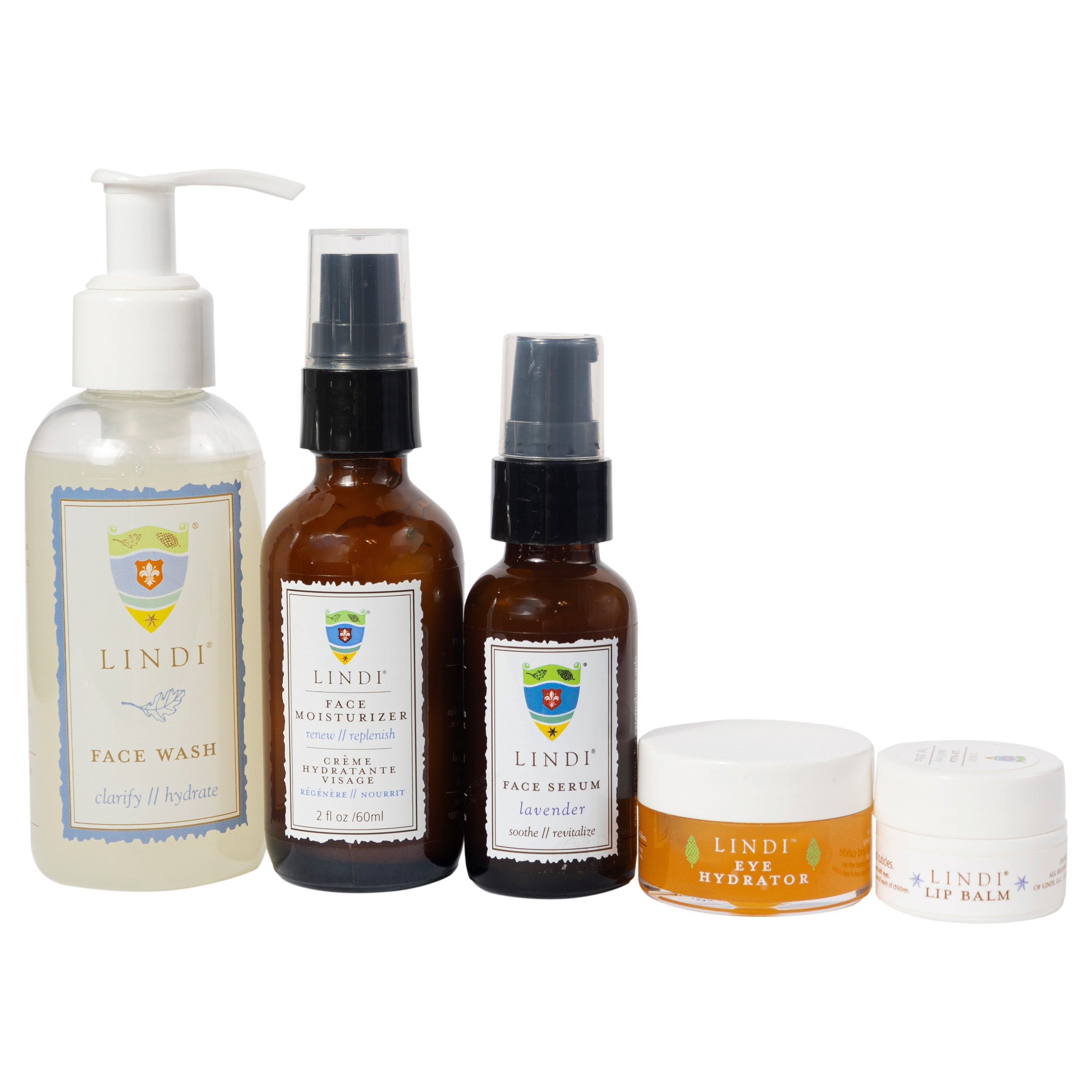 Complete Face Regimen: Face Wash + Face Moisturizer + Lip Balm + Eye Hydrator + Face Serum