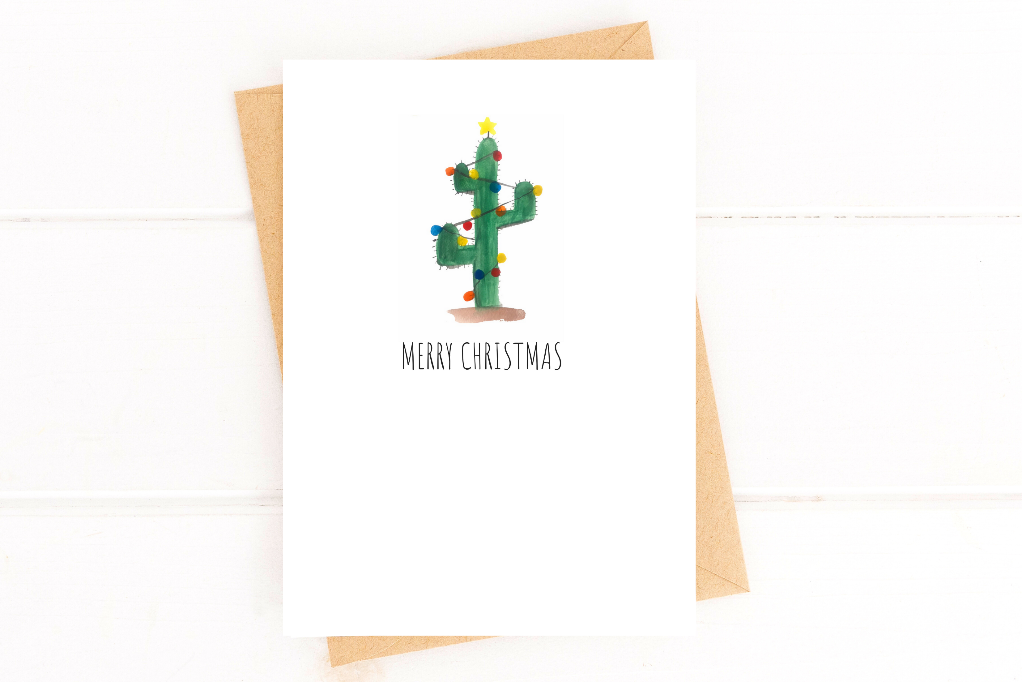 Christmas Cactus Holiday Card Set, Succulent Card, Simple Watercolor Cactus Card
