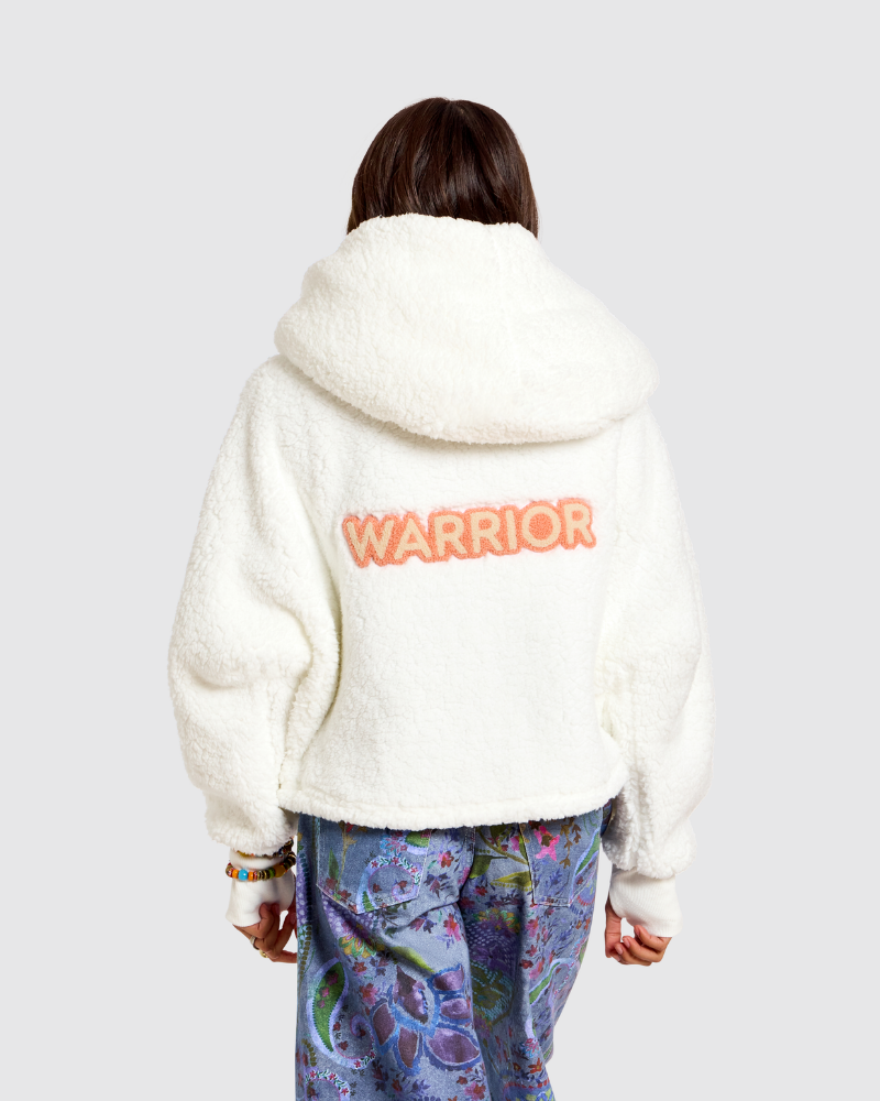 The Warrior Effect™ by Jill Martin Chenille Logo Cropped Sherpa Lounger Jacket