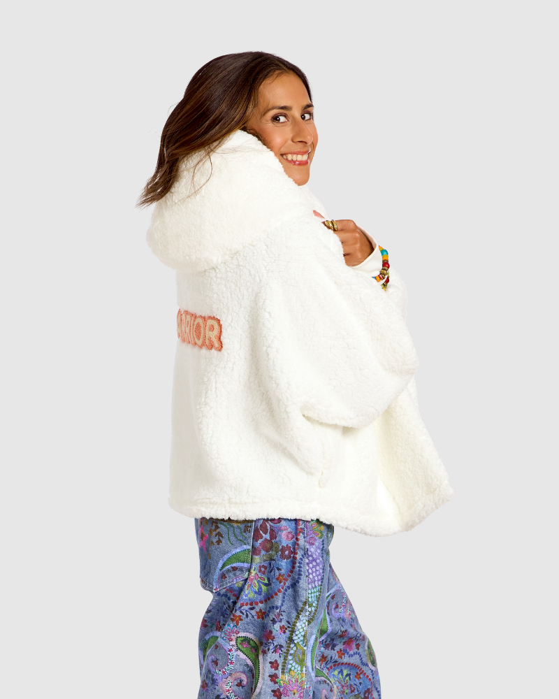 The Warrior Effect™ by Jill Martin Chenille Logo Cropped Sherpa Lounger Jacket