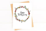 Happy Thanksgiving Card – Fall Floral Wreath, Watercolor-Style