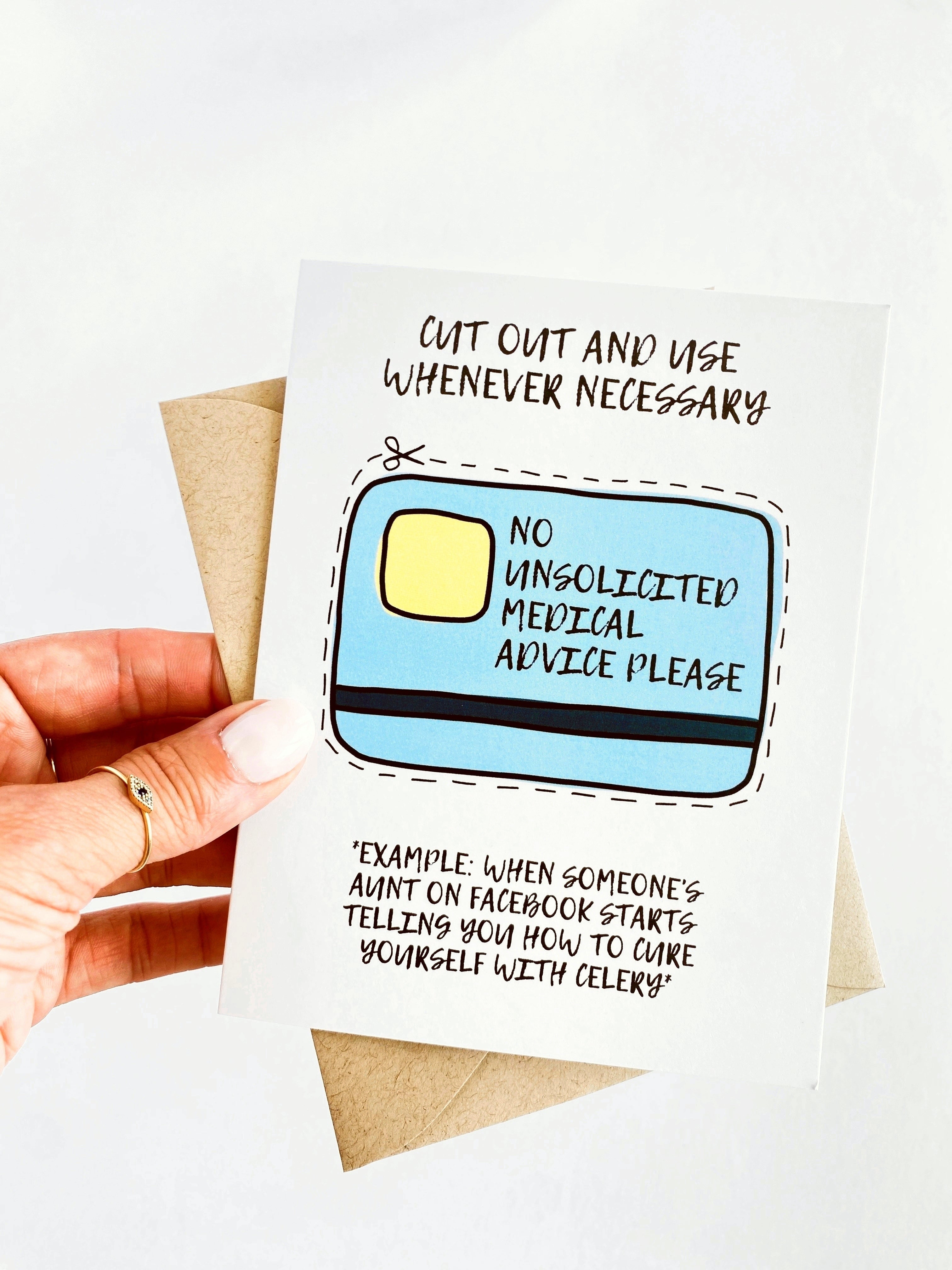 No Unsolicited Medical Advice Please Card Funny Get Well Card