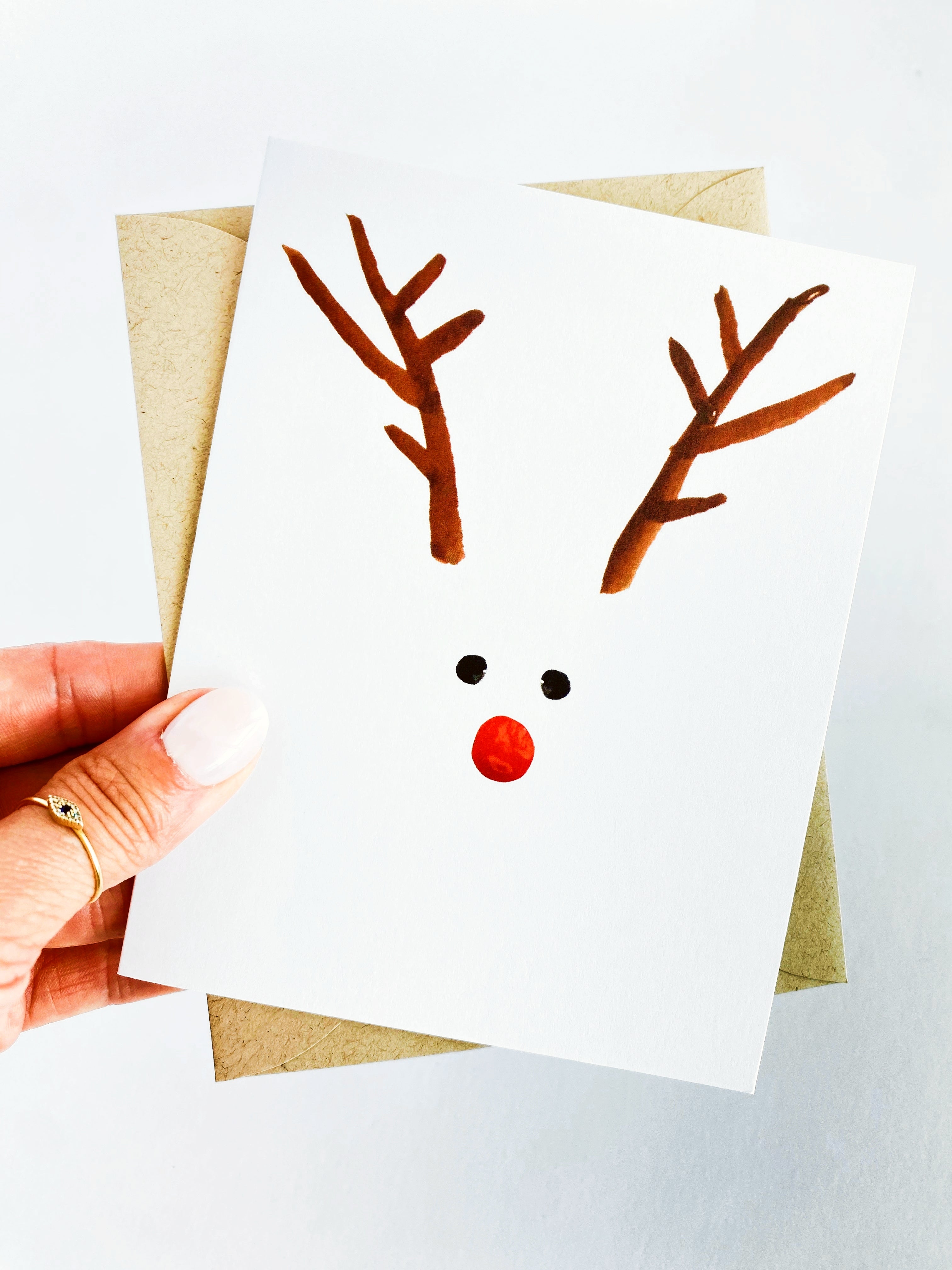 Christmas Reindeer Card – Minimalist Watercolor Holiday Greeting