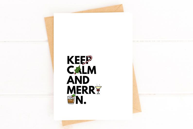 Keep Calm and Merry On Funny Christmas Card Cute Christmas Cards