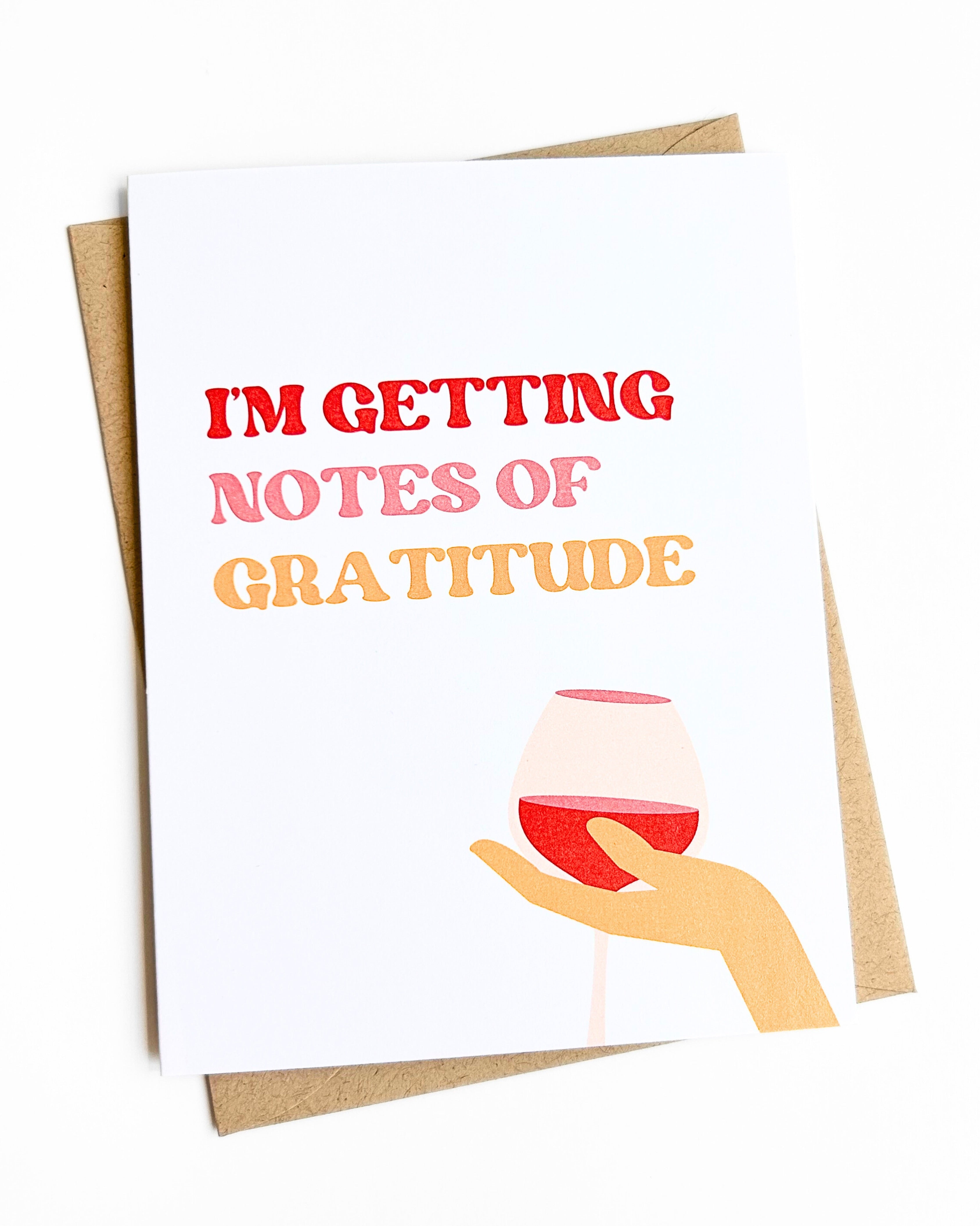 Notes of Gratitude Cute Thanksgiving Card Wine Lover Card