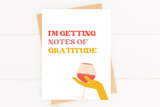 Notes of Gratitude Cute Thanksgiving Card Wine Lover Card