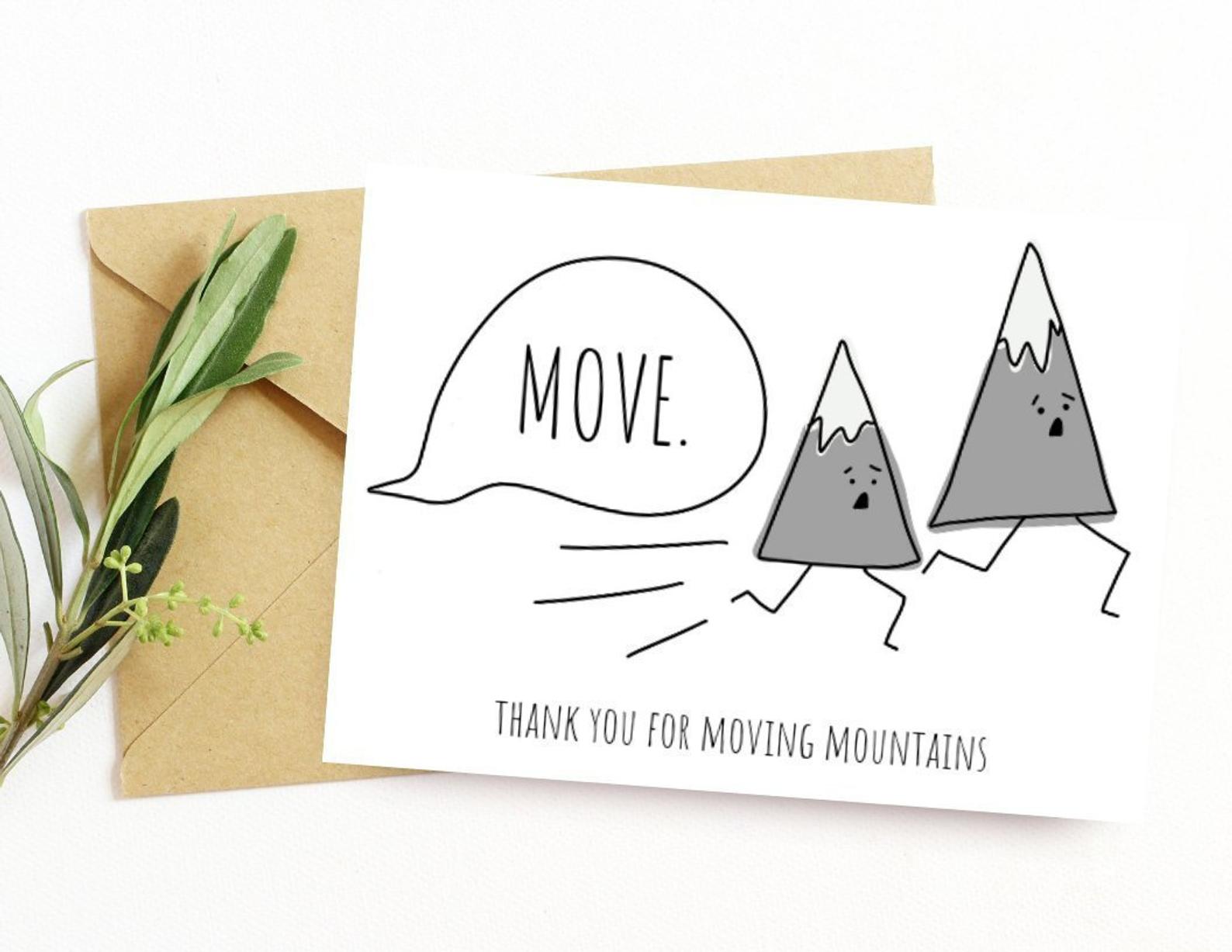 Move Mountains Thank You Card, Appreciation Card, Unique Thank You Card