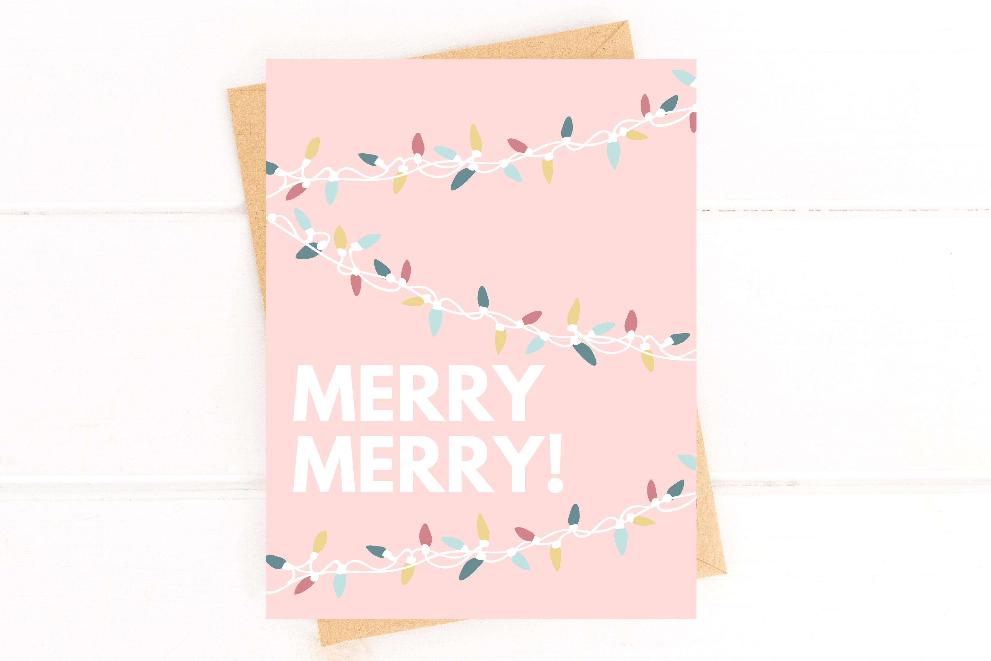 Merry Merry Christmas Lights Pink Holiday Card