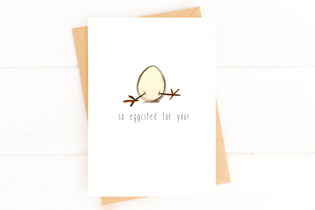Baby Shower Congratulations Card - Funny Eggcited Pregnancy Greeting Card