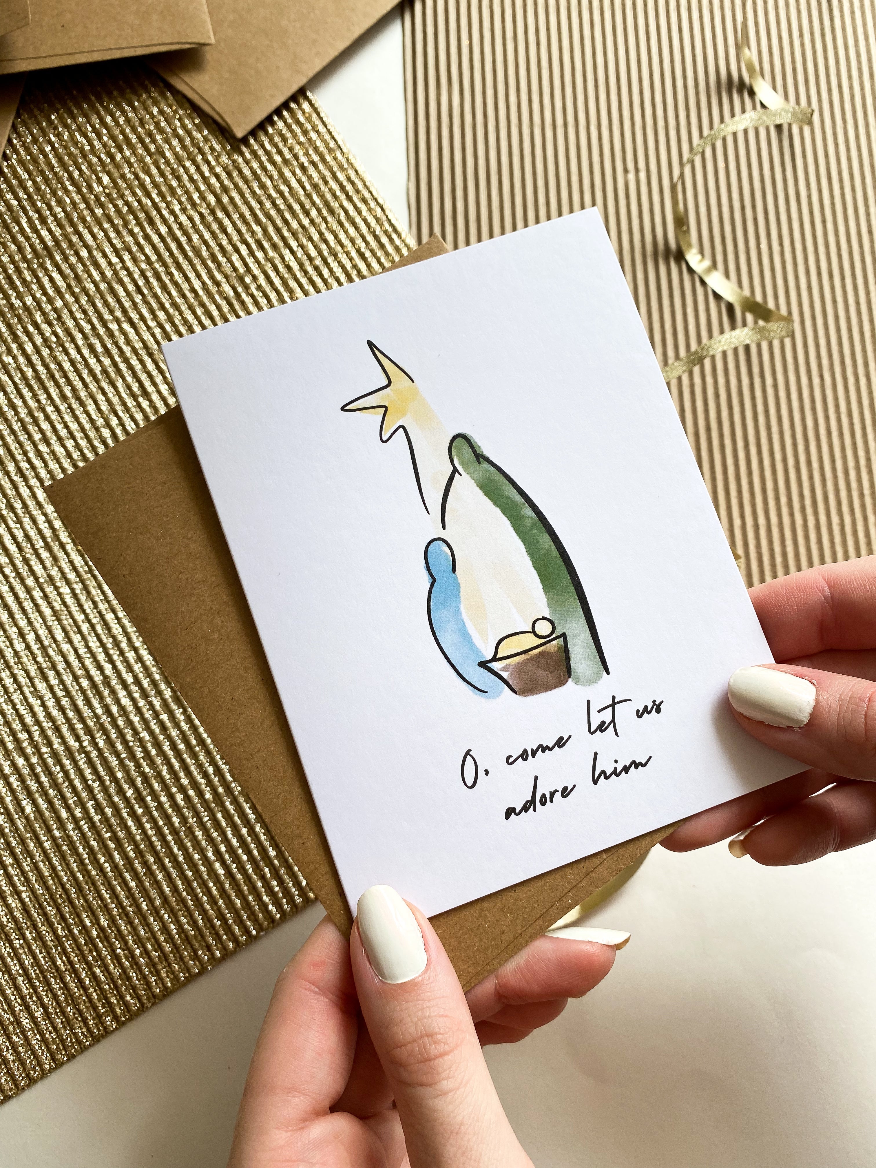 Nativity Christmas Card Come Let Us Adore Him Card Holiday Card
