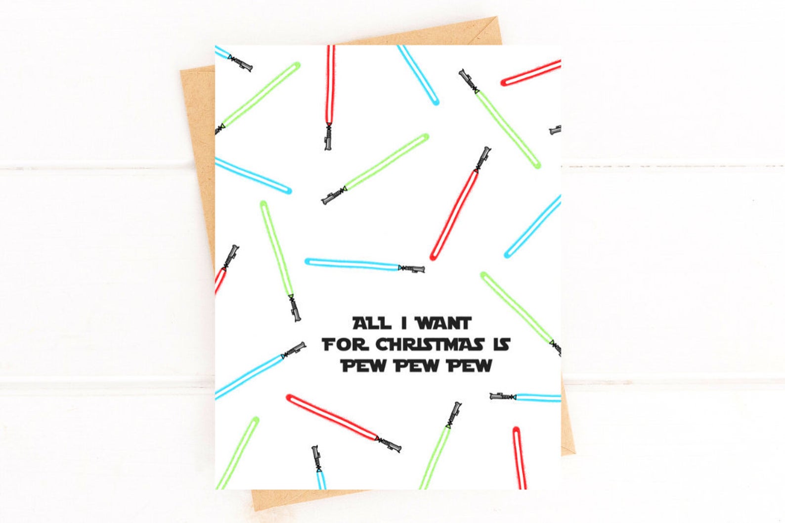 Star Wars Inspired Christmas Card, Light Saber Christmas Card