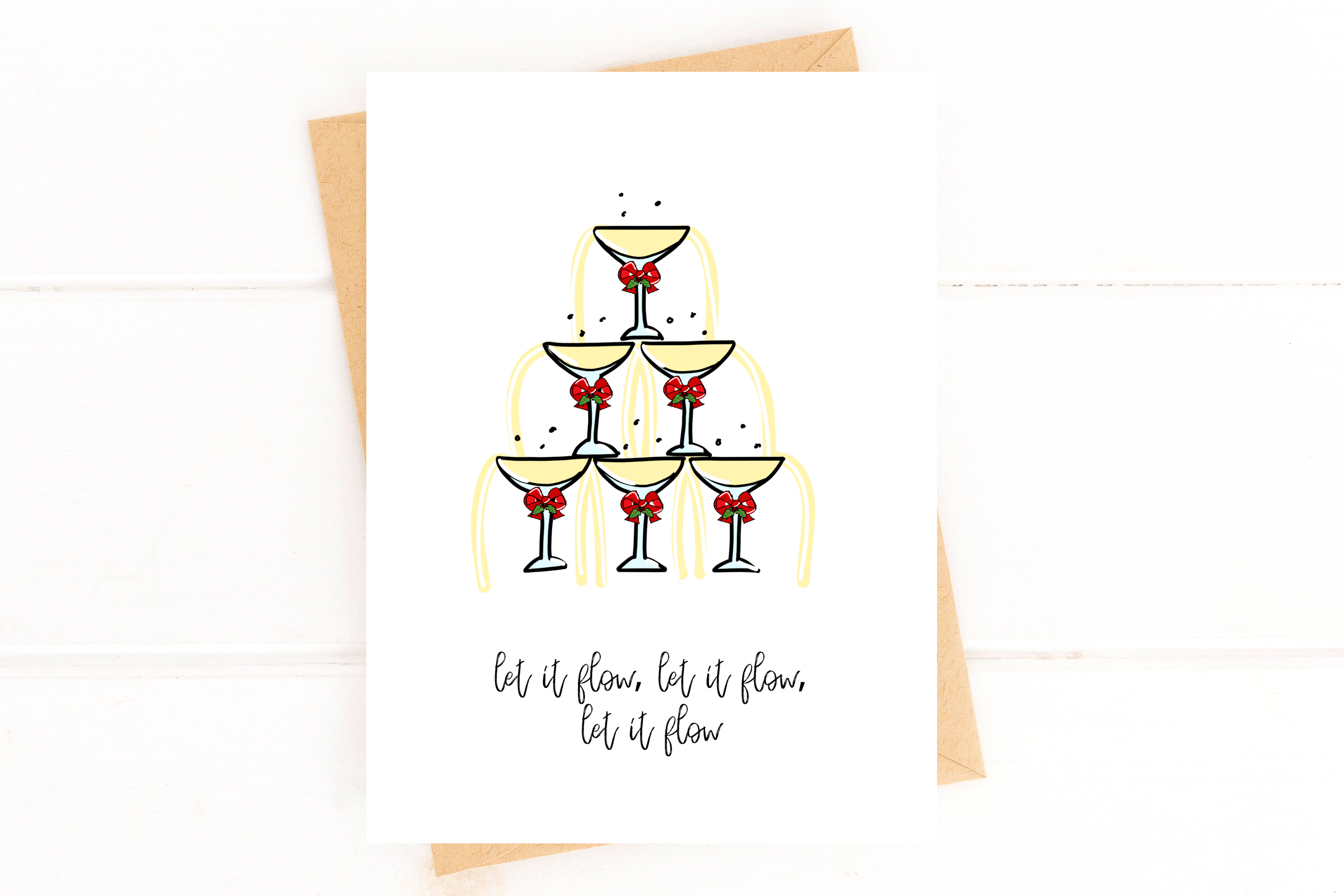 Champagne Holiday Card Set, Let it Snow, Simple Modern Holiday Card