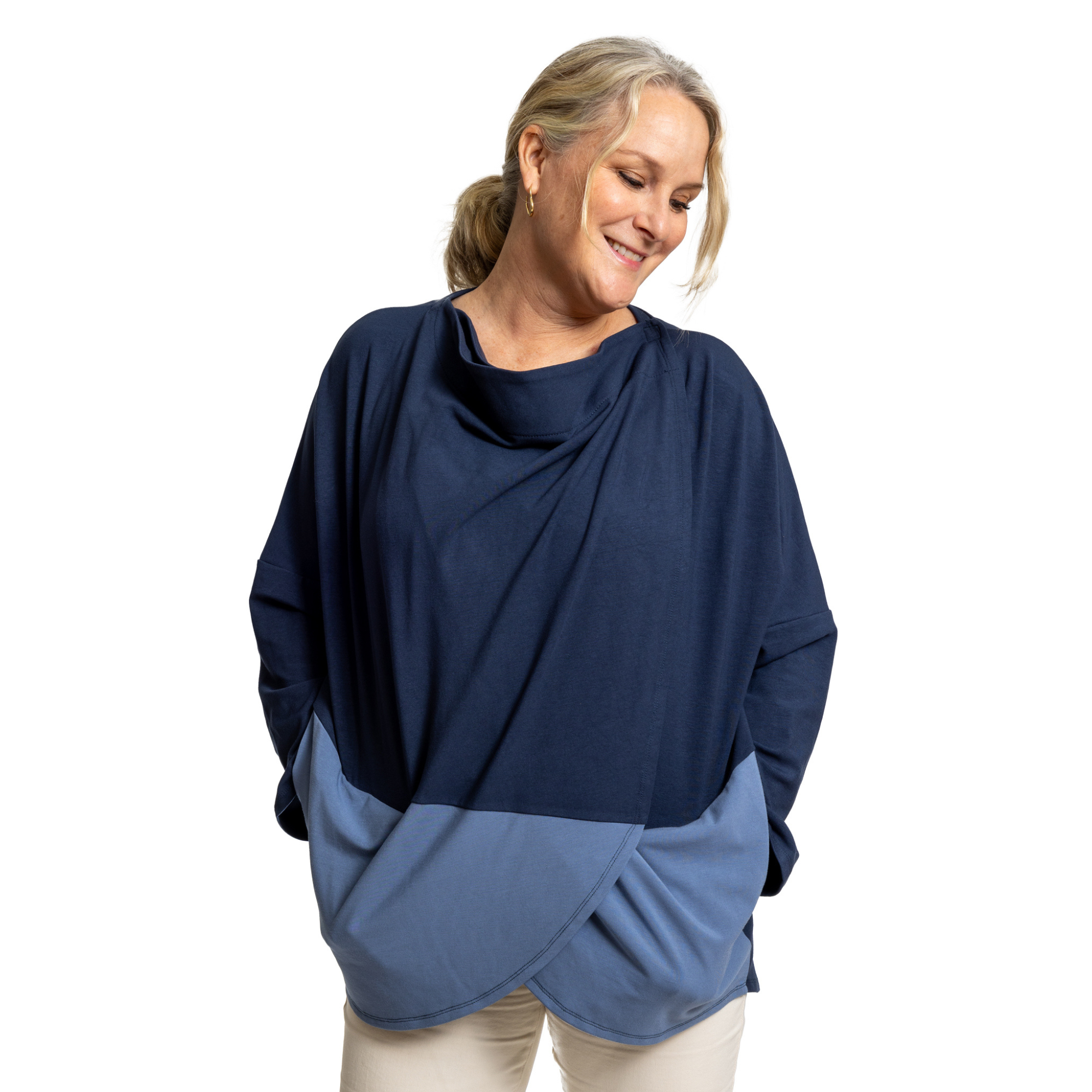 Colorblock Wrap Shirt with Drain Pockets