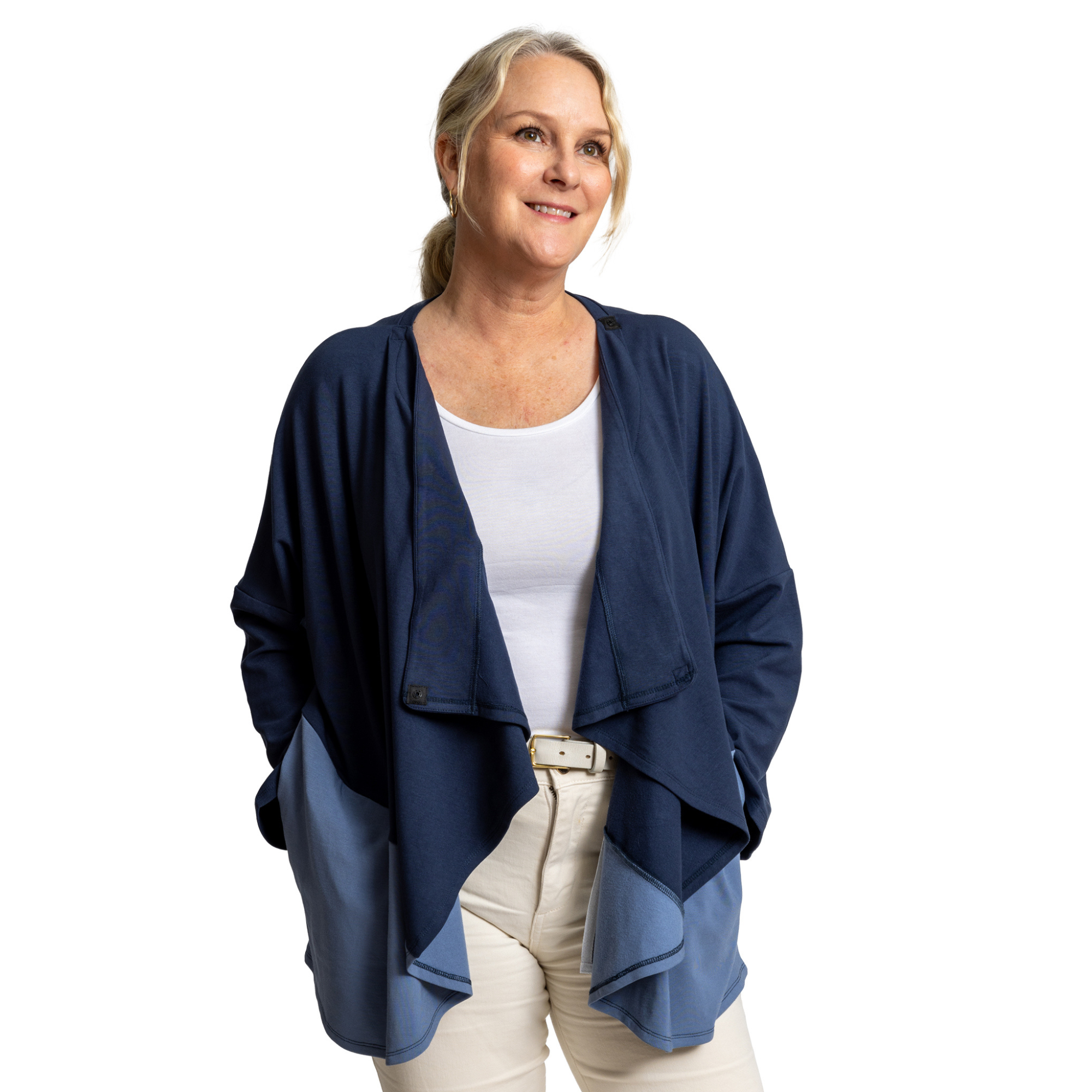 Colorblock Wrap Shirt with Drain Pockets