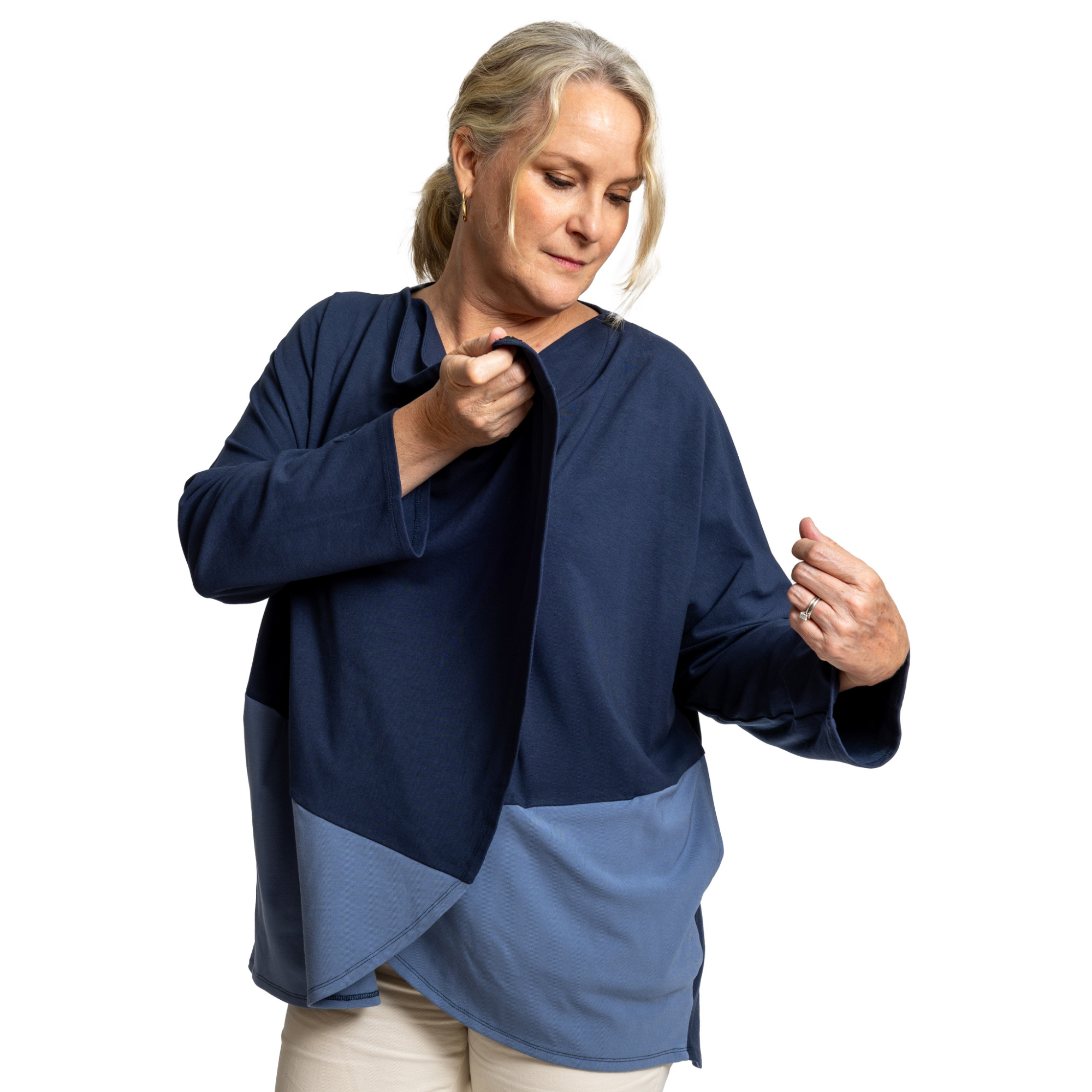 Colorblock Wrap Shirt with Drain Pockets