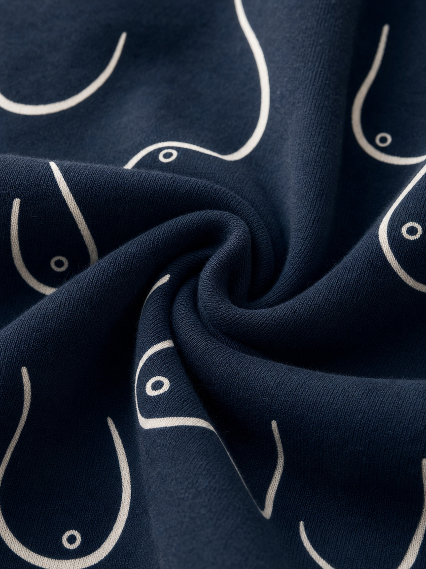Close-up of the Boobies print fabric detail