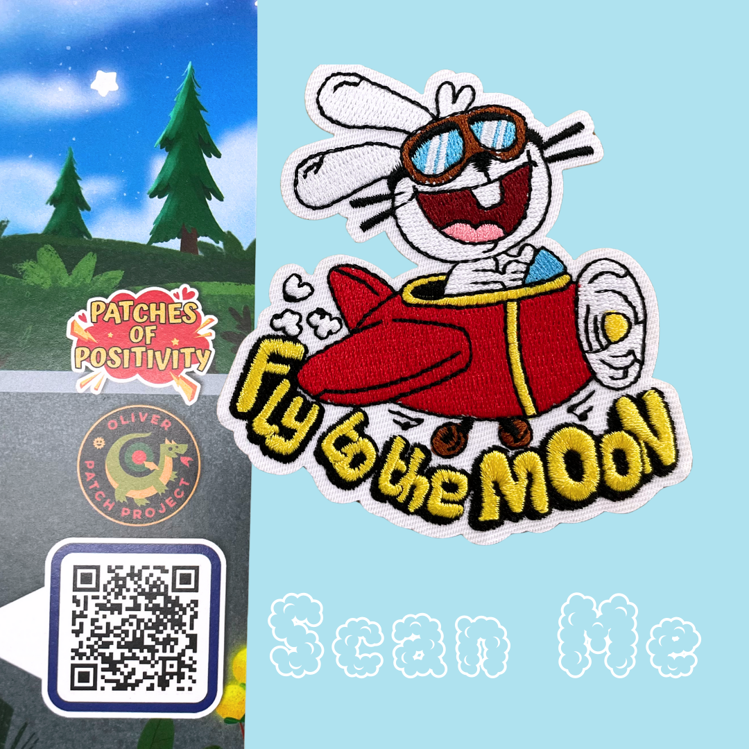 Fly to the Moon Bunny Airplane POP Greeting Card with Patch