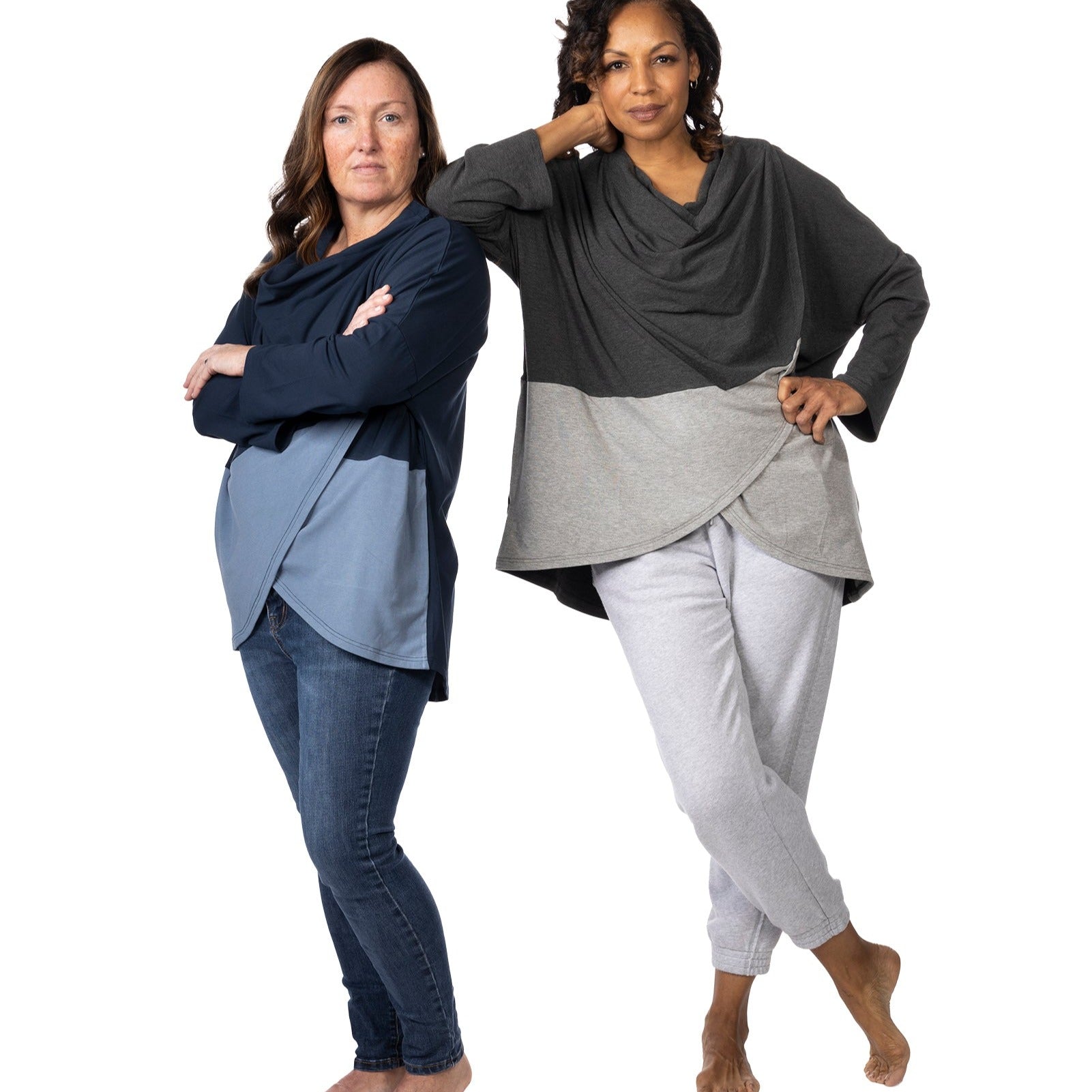 Colorblock Wrap Shirt with Drain Pockets