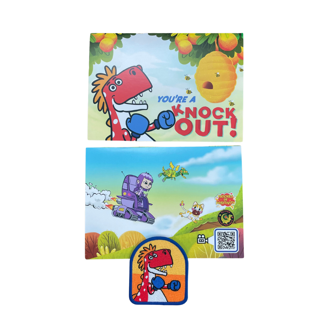 Knock Out Dino POP Greeting Card with Patch