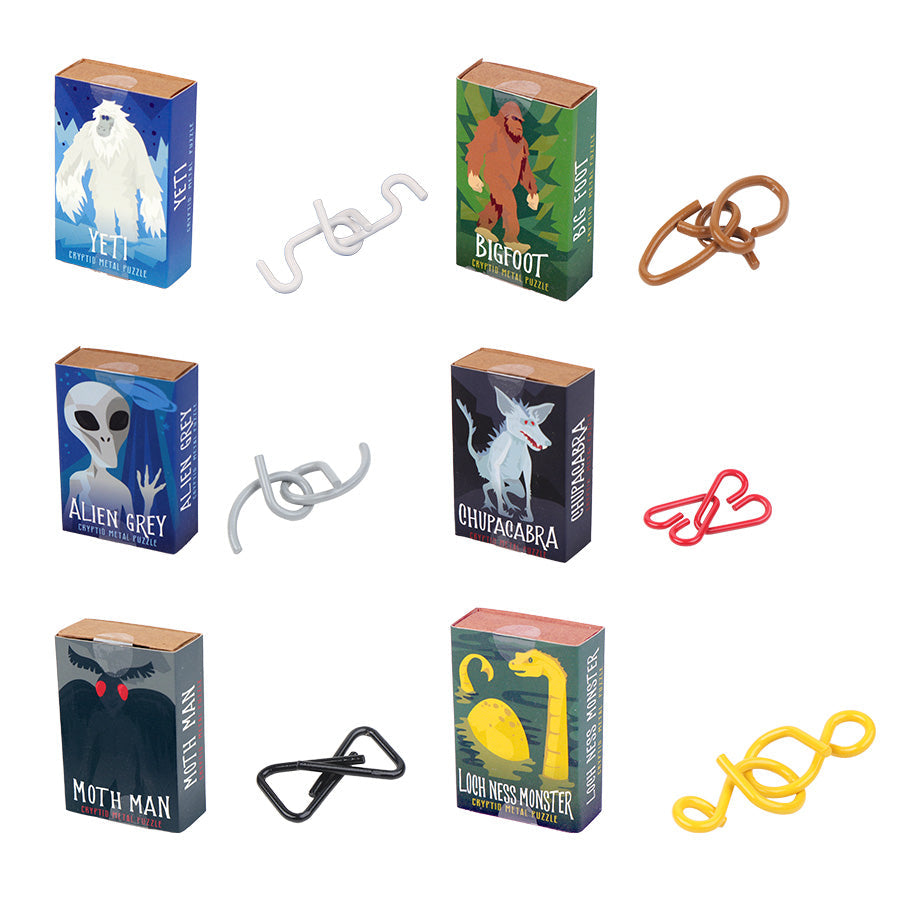 Cryptid Matchbox Puzzles – Set of 6 Metal Brainteasers