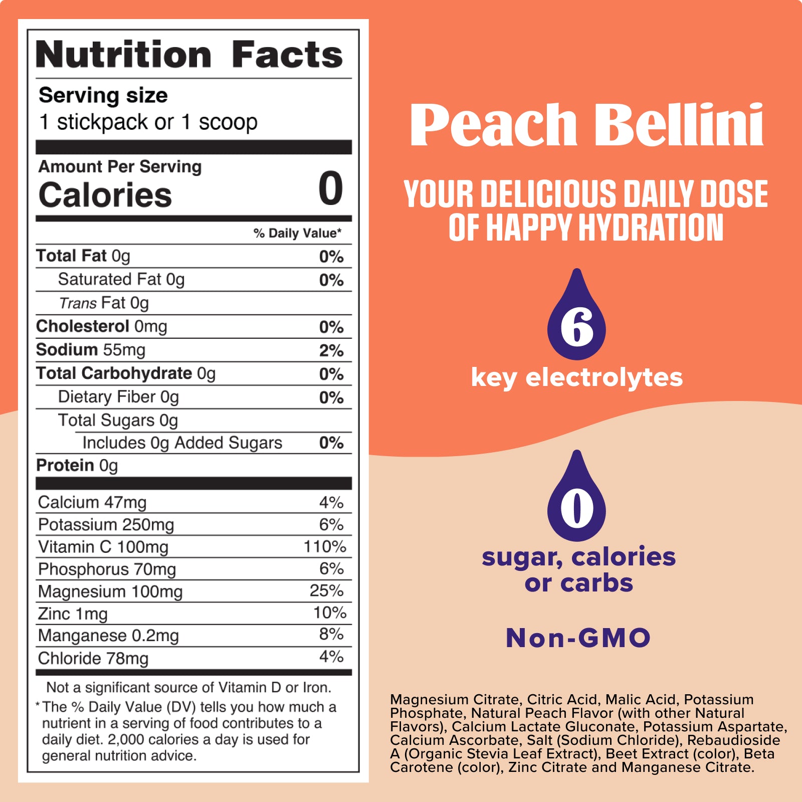 Peach Bellini Mocktini electrolyte drink mix