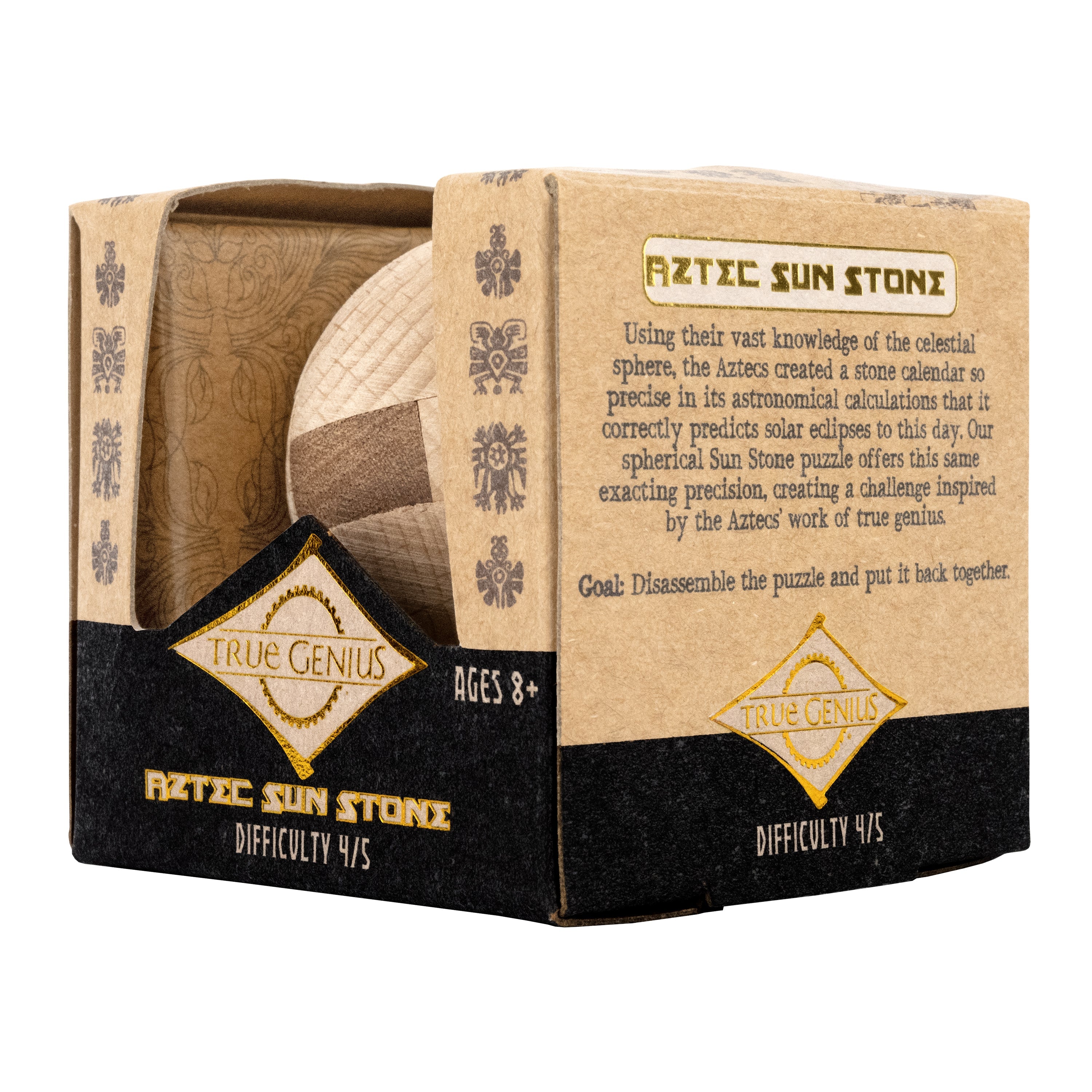 Aztec Sun Stone - Interlocking Wooden Sphere Puzzle