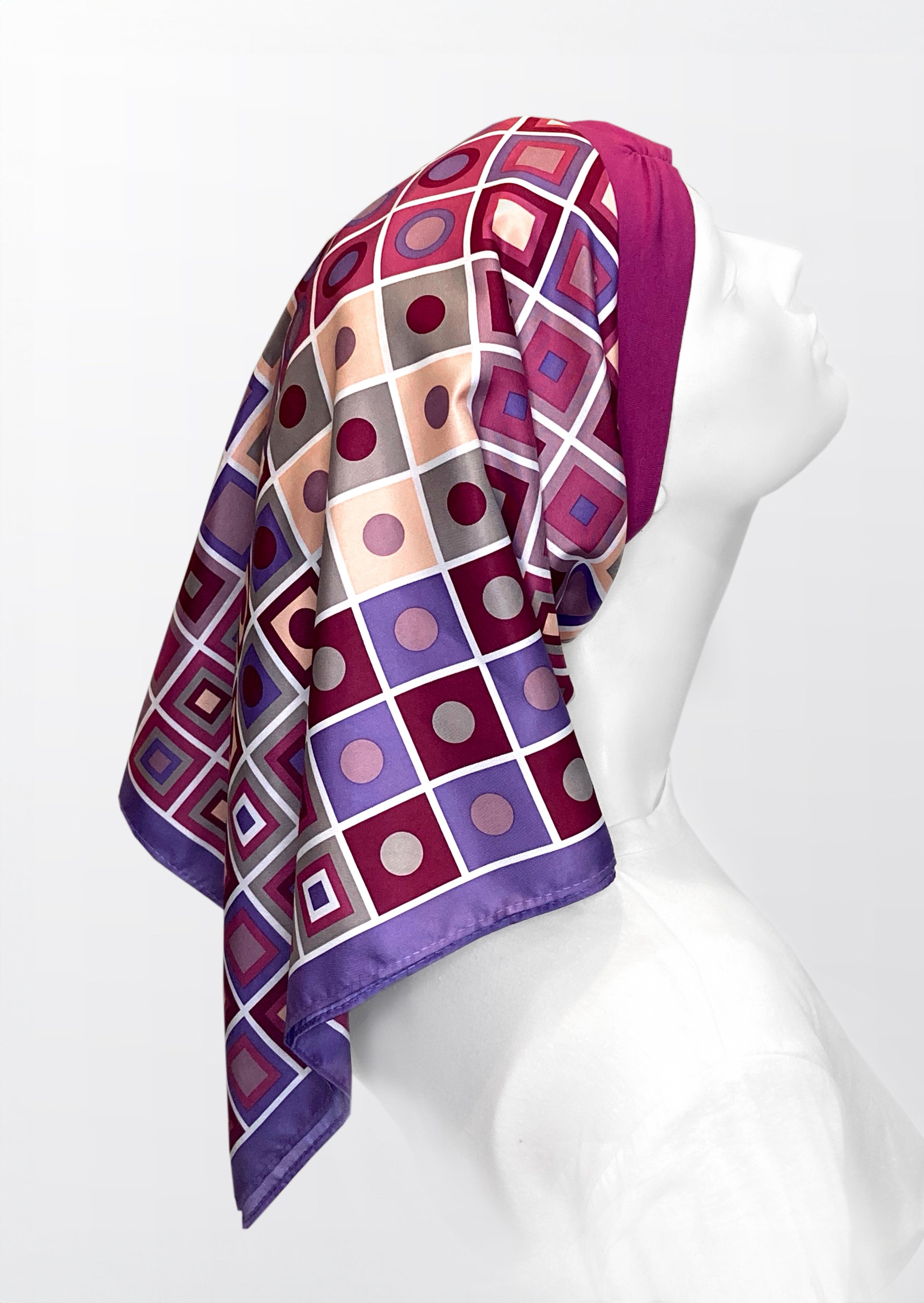 Retro Kerchief Headscarf - Pink Geometric