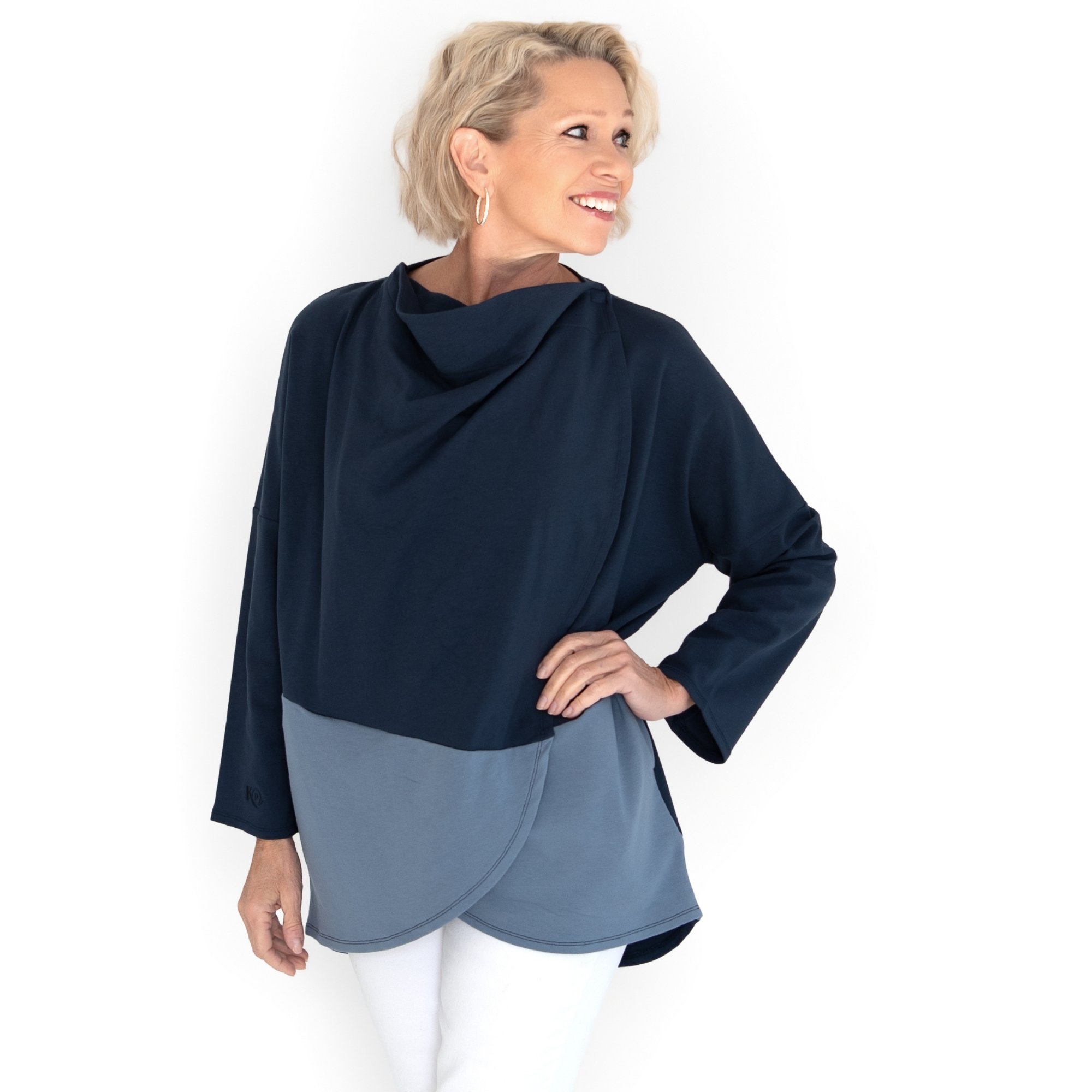 Colorblock Wrap Shirt with Drain Pockets