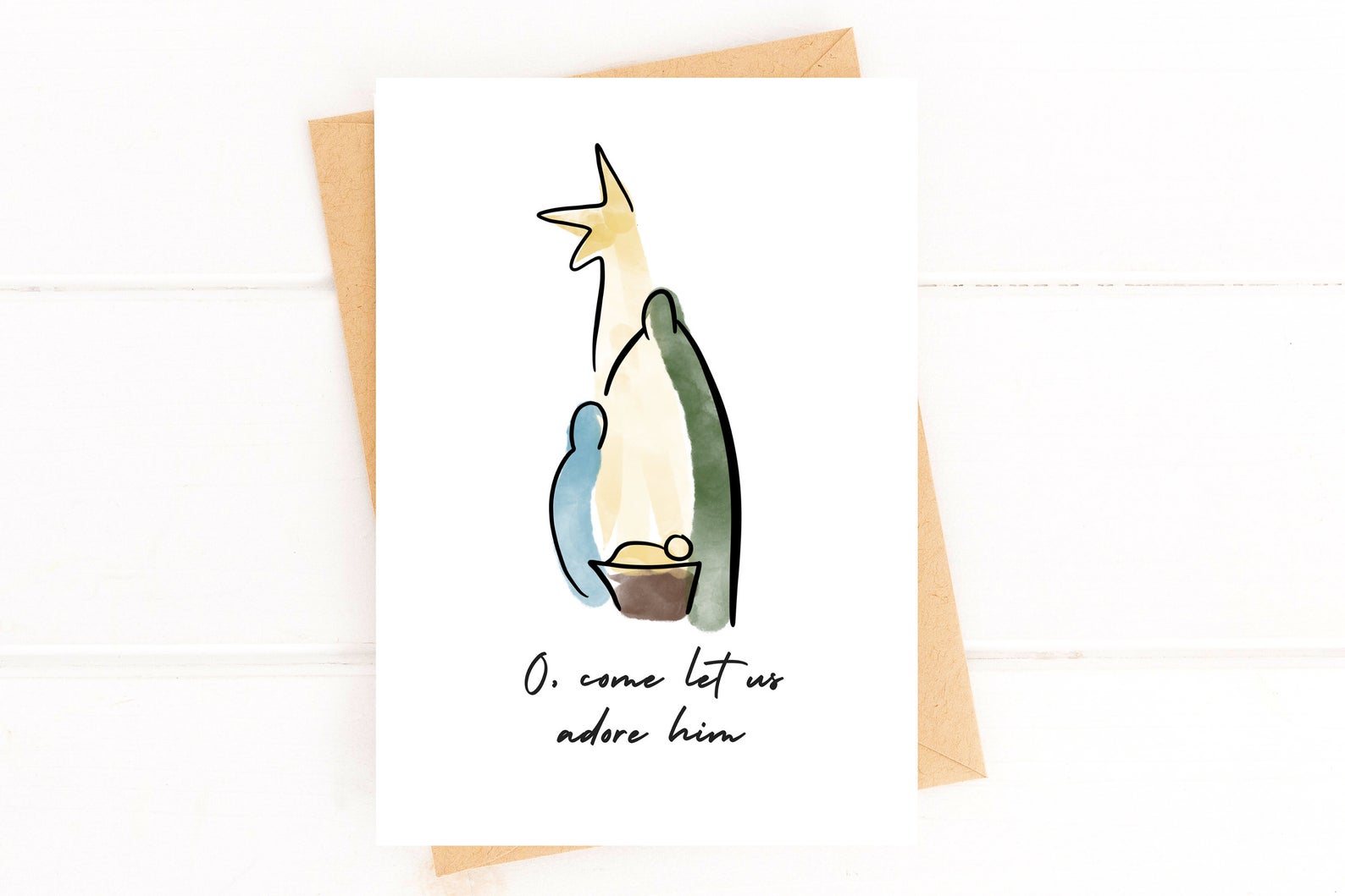Nativity Christmas Card Come Let Us Adore Him Card Holiday Card