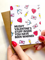 Mushy Valentines Day Stuff Inside You Have Been Warned Funny Valentines Day Card