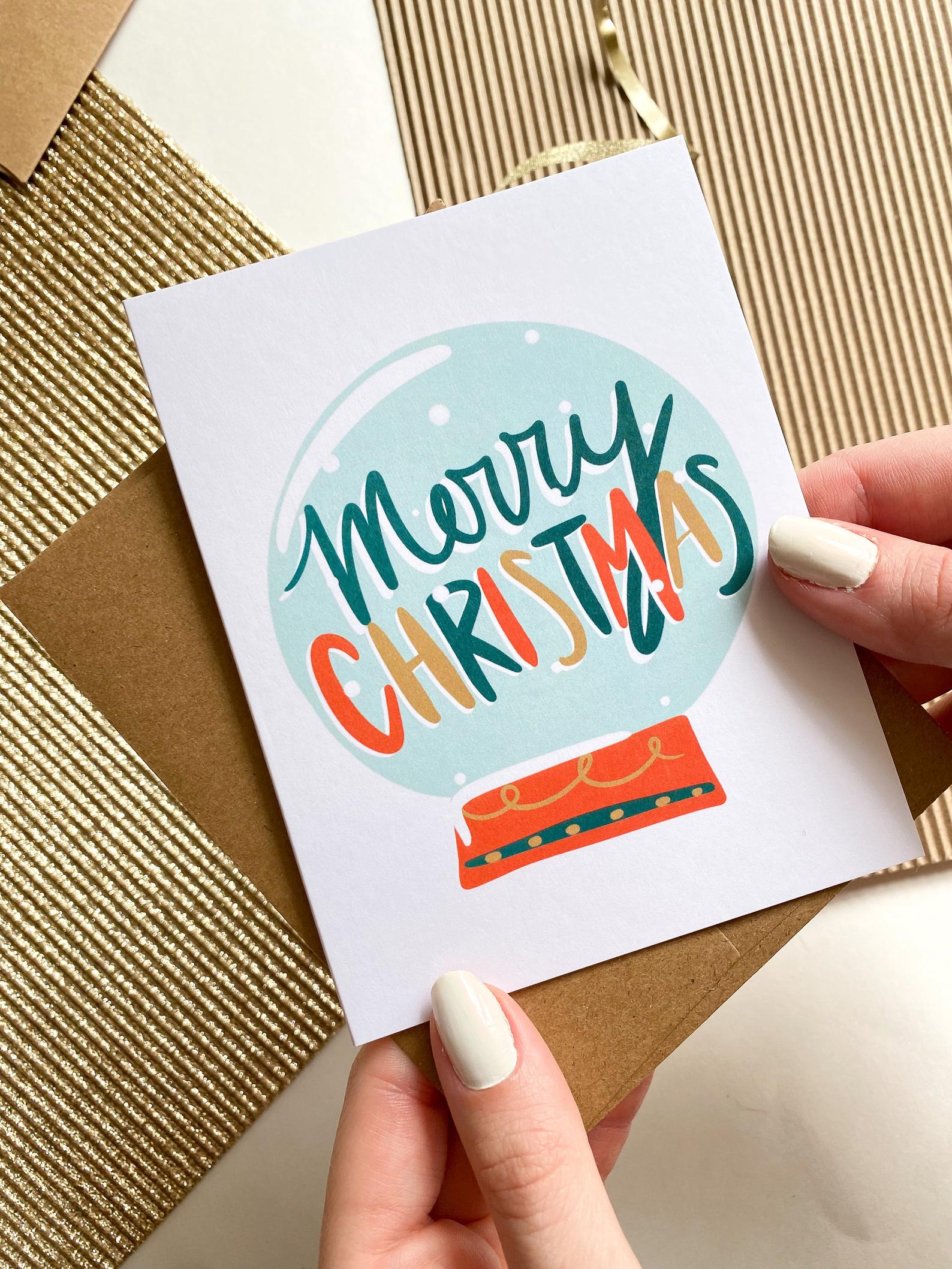 Merry Christmas Snow Globe Card Cute Christmas Card