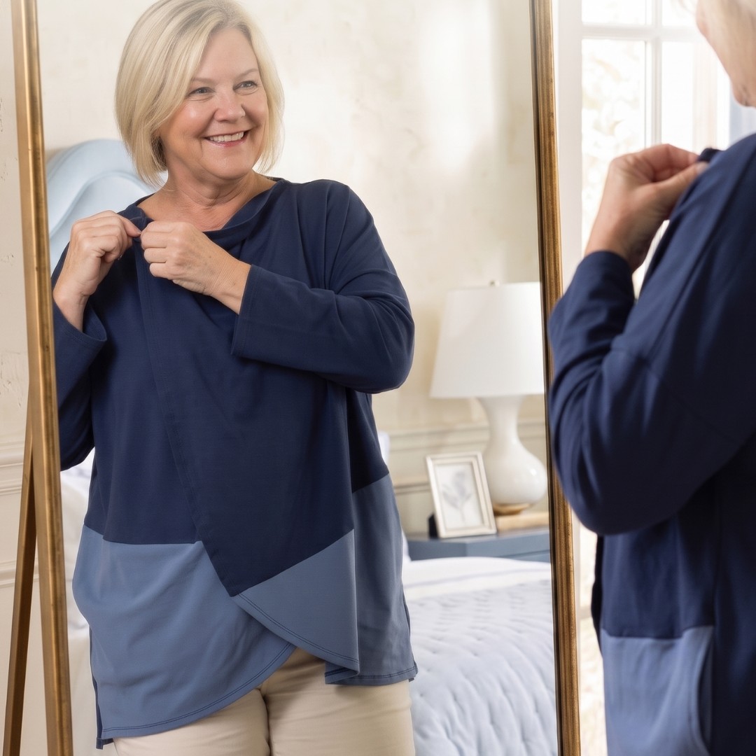 Colorblock Wrap Shirt with Drain Pockets